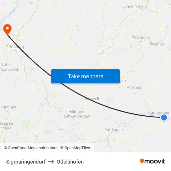 Sigmaringendorf to Odelshofen map
