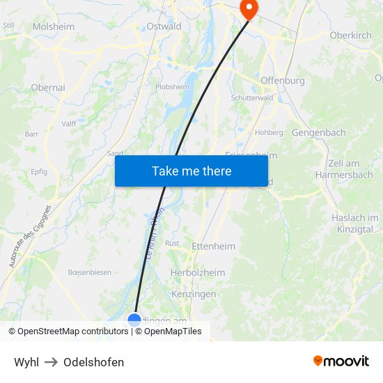 Wyhl to Odelshofen map