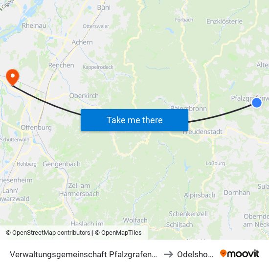 Verwaltungsgemeinschaft Pfalzgrafenweiler to Odelshofen map