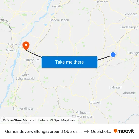Gemeindeverwaltungsverband Oberes Gäu to Odelshofen map