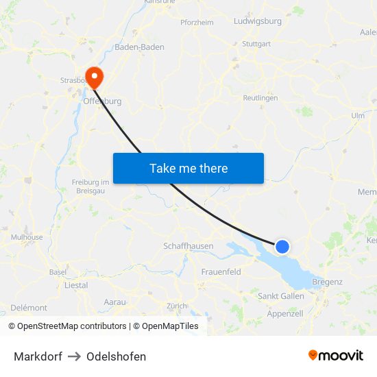 Markdorf to Odelshofen map
