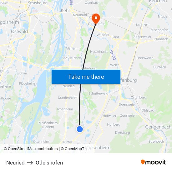 Neuried to Odelshofen map