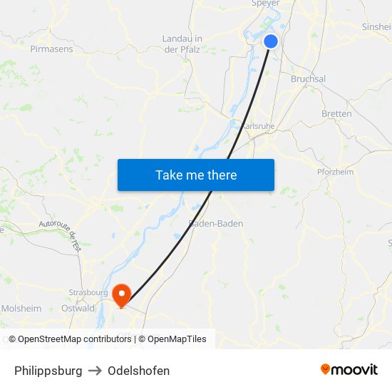 Philippsburg to Odelshofen map