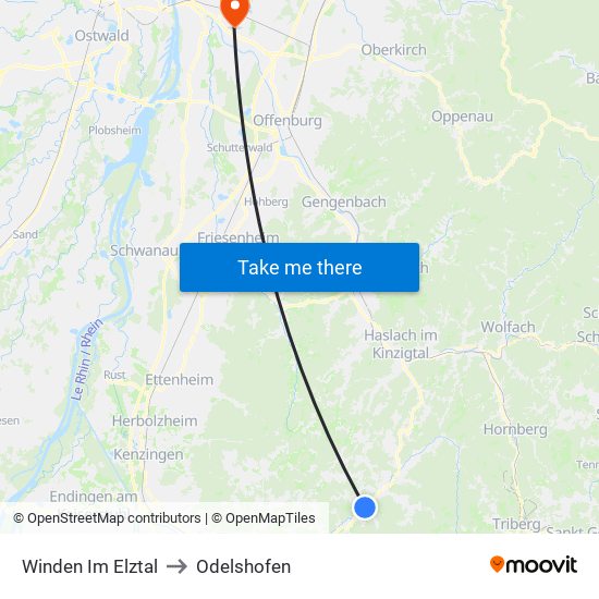 Winden Im Elztal to Odelshofen map