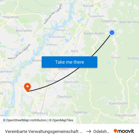 Vereinbarte Verwaltungsgemeinschaft Gernsbach to Odelshofen map