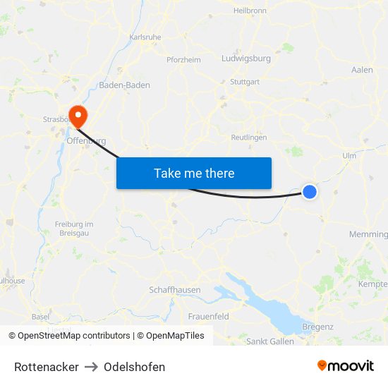 Rottenacker to Odelshofen map