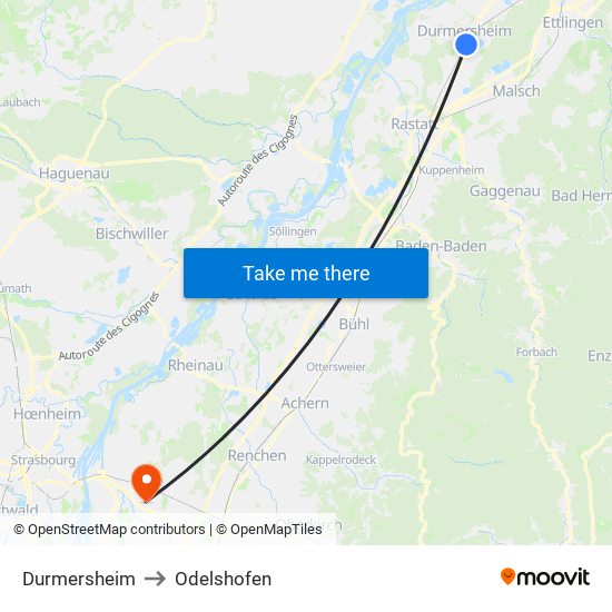 Durmersheim to Odelshofen map