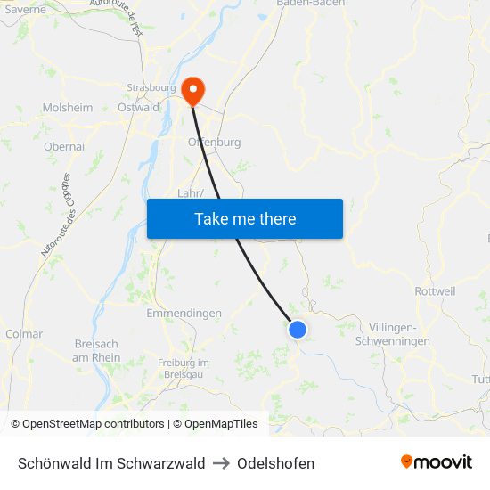 Schönwald Im Schwarzwald to Odelshofen map