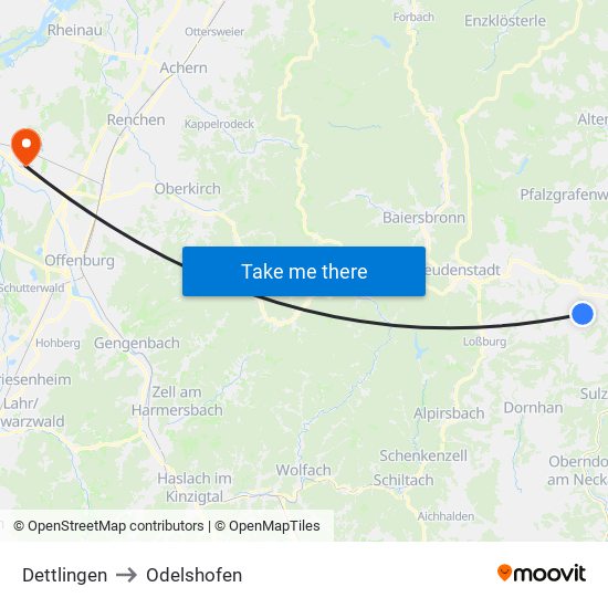 Dettlingen to Odelshofen map