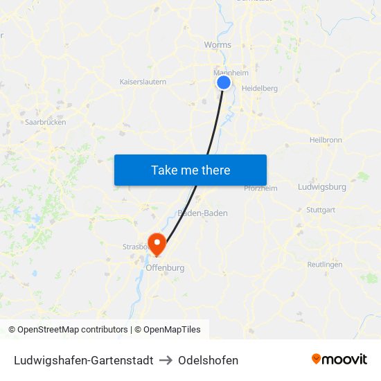 Ludwigshafen-Gartenstadt to Odelshofen map