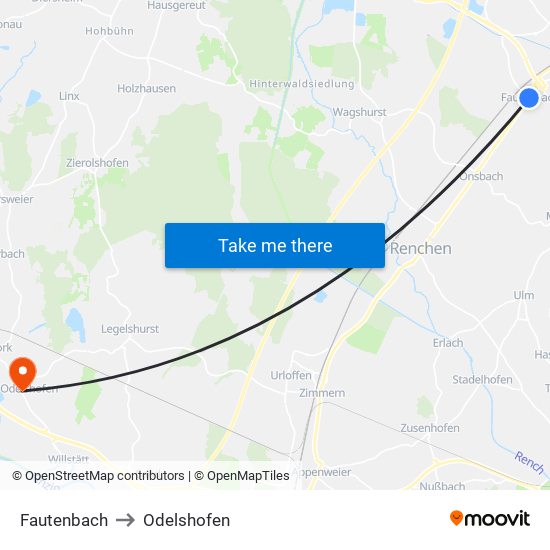 Fautenbach to Odelshofen map