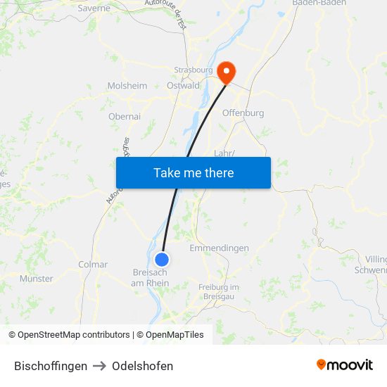 Bischoffingen to Odelshofen map