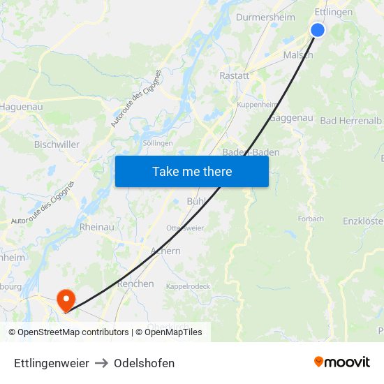Ettlingenweier to Odelshofen map
