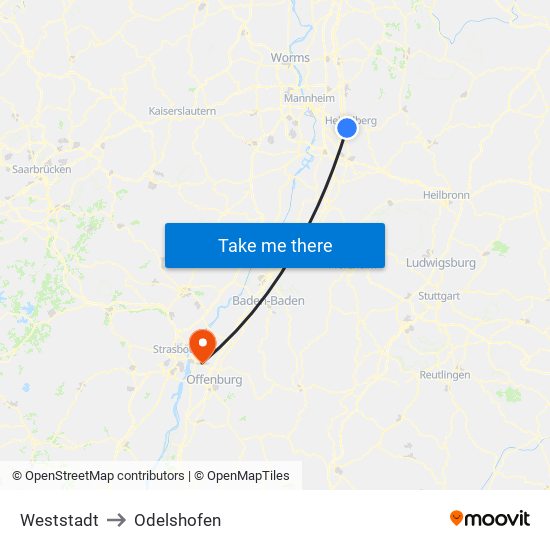 Weststadt to Odelshofen map