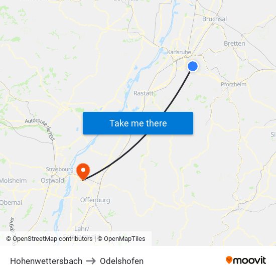 Hohenwettersbach to Odelshofen map