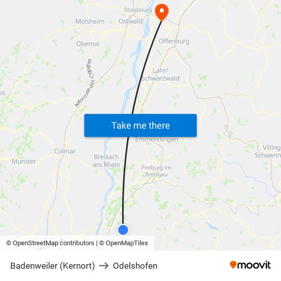 Badenweiler (Kernort) to Odelshofen map