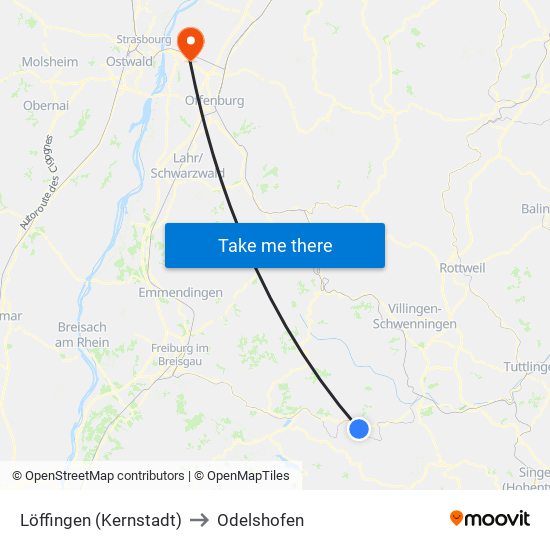 Löffingen (Kernstadt) to Odelshofen map