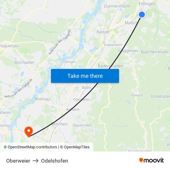 Oberweier to Odelshofen map