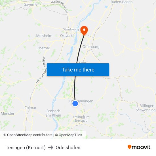 Teningen (Kernort) to Odelshofen map