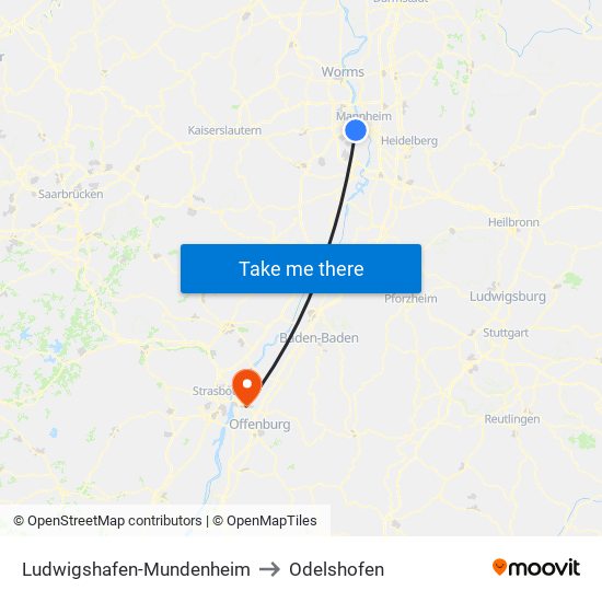 Ludwigshafen-Mundenheim to Odelshofen map