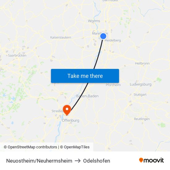 Neuostheim/Neuhermsheim to Odelshofen map