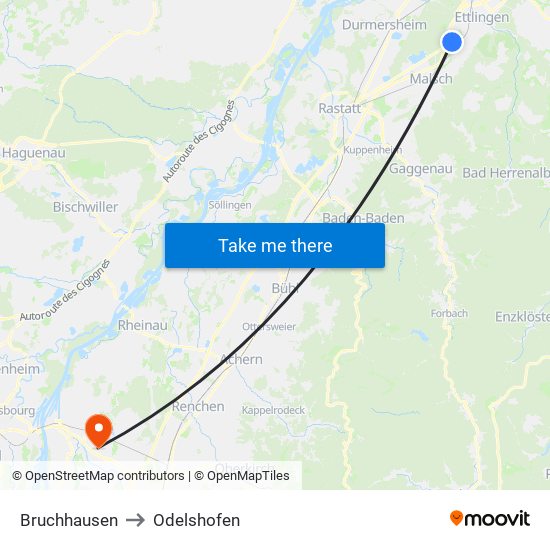 Bruchhausen to Odelshofen map