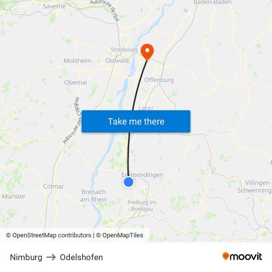Nimburg to Odelshofen map