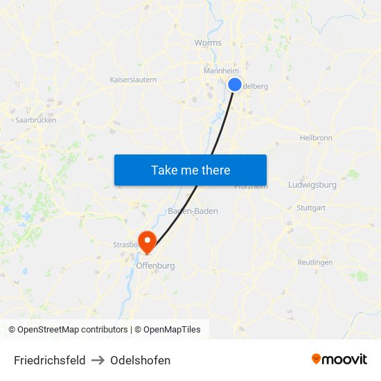 Friedrichsfeld to Odelshofen map