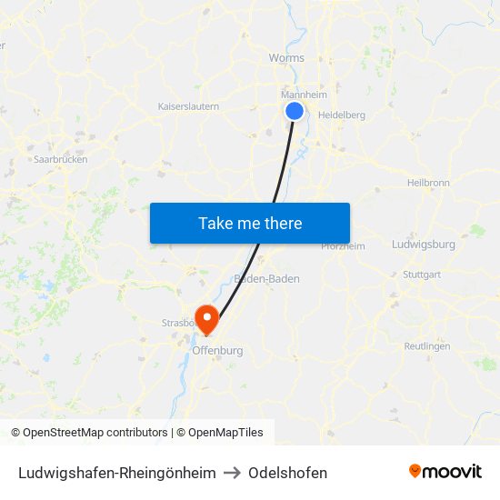 Ludwigshafen-Rheingönheim to Odelshofen map