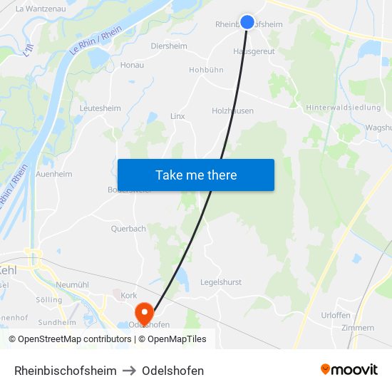 Rheinbischofsheim to Odelshofen map