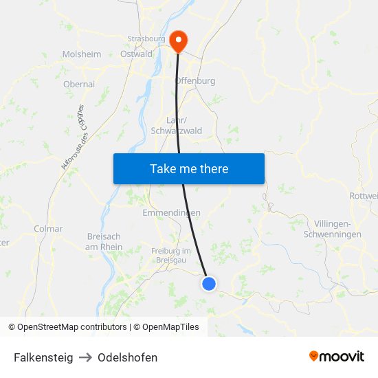Falkensteig to Odelshofen map