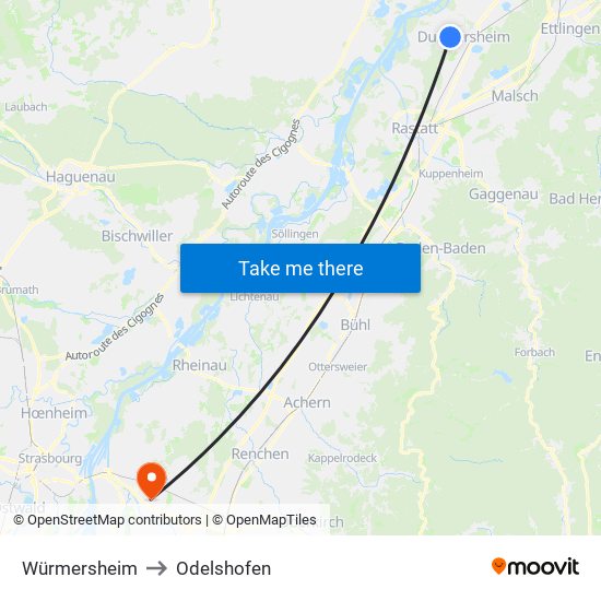 Würmersheim to Odelshofen map