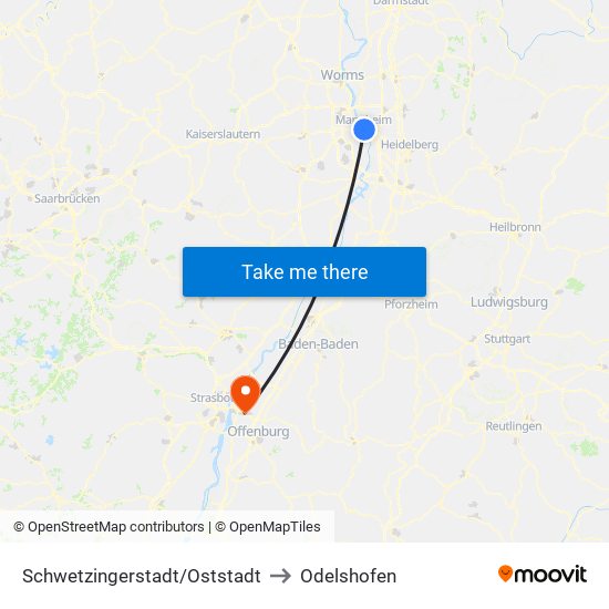 Schwetzingerstadt/Oststadt to Odelshofen map