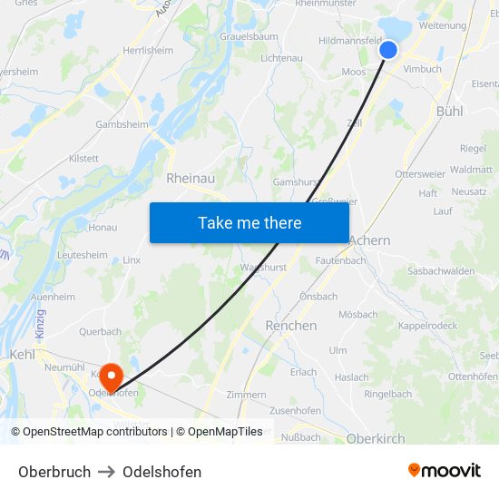 Oberbruch to Odelshofen map