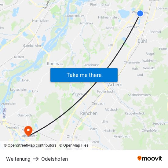 Weitenung to Odelshofen map
