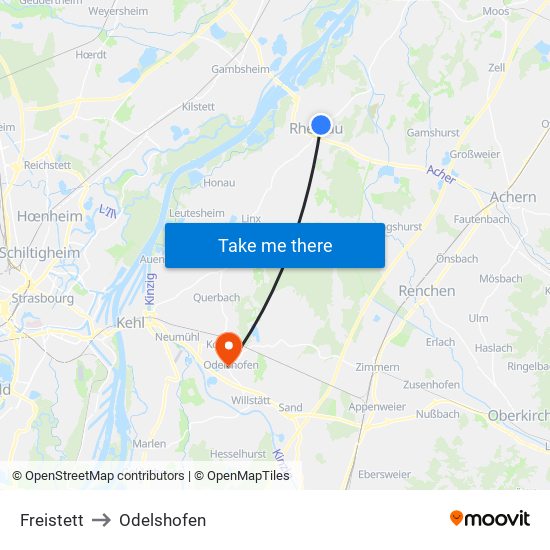 Freistett to Odelshofen map