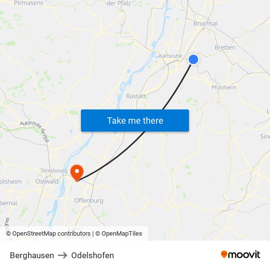 Berghausen to Odelshofen map