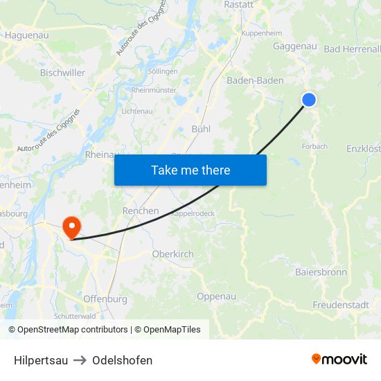 Hilpertsau to Odelshofen map