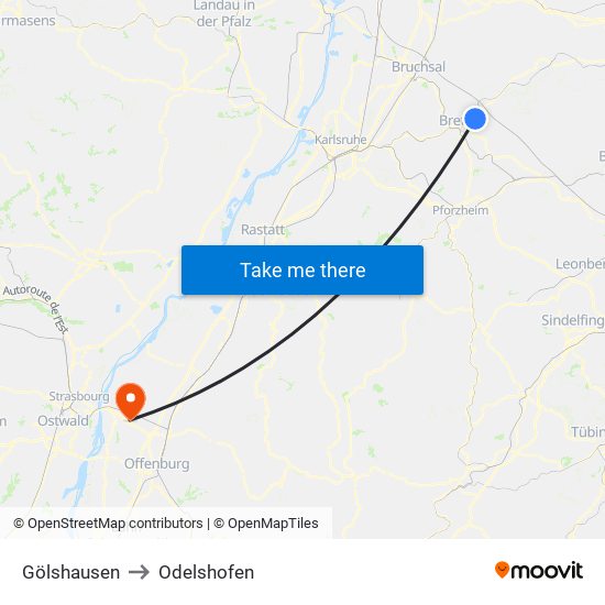 Gölshausen to Odelshofen map