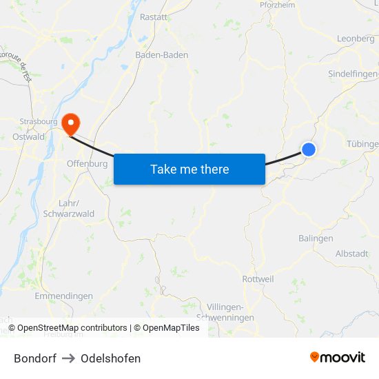 Bondorf to Odelshofen map