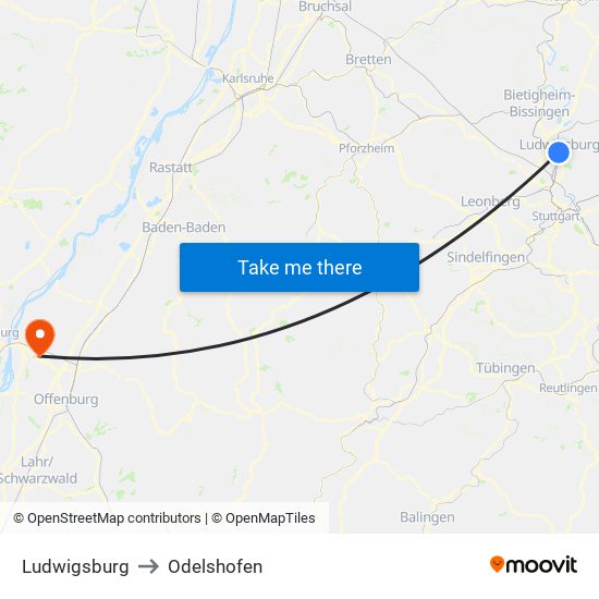 Ludwigsburg to Odelshofen map