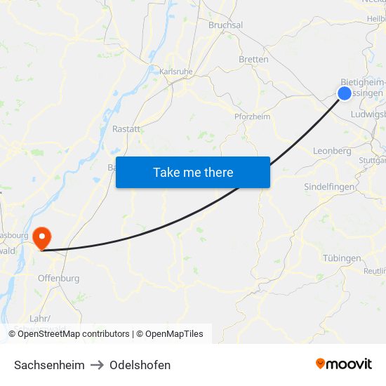 Sachsenheim to Odelshofen map