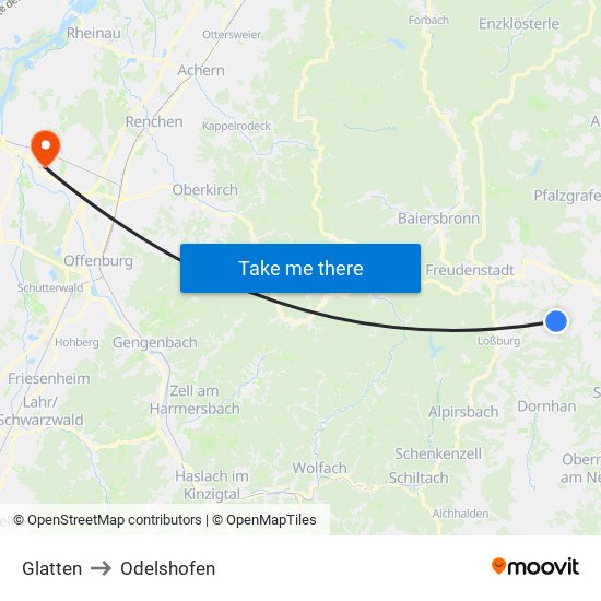 Glatten to Odelshofen map