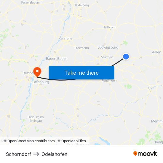 Schorndorf to Odelshofen map