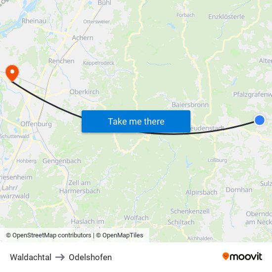 Waldachtal to Odelshofen map