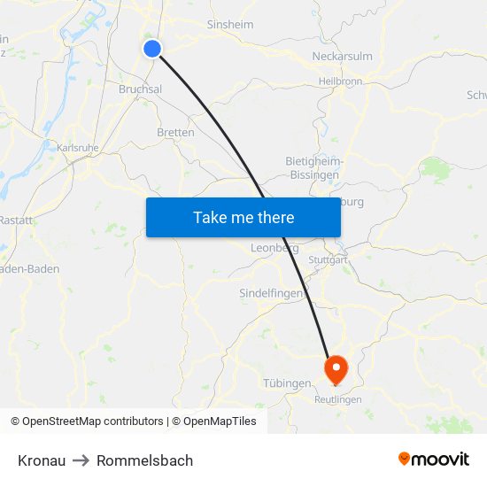 Kronau to Rommelsbach map