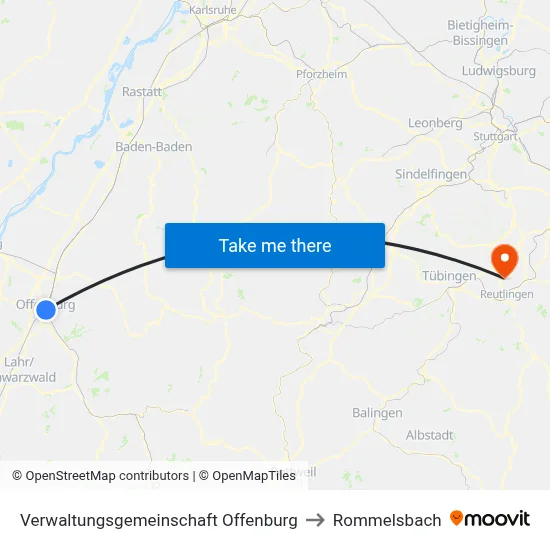 Verwaltungsgemeinschaft Offenburg to Rommelsbach map