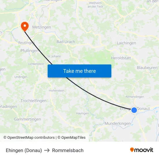 Ehingen (Donau) to Rommelsbach map