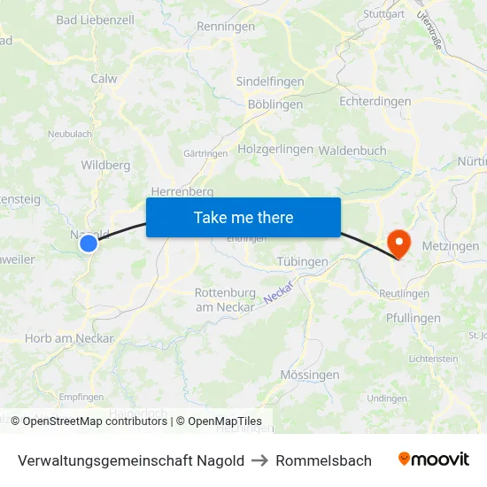 Verwaltungsgemeinschaft Nagold to Rommelsbach map