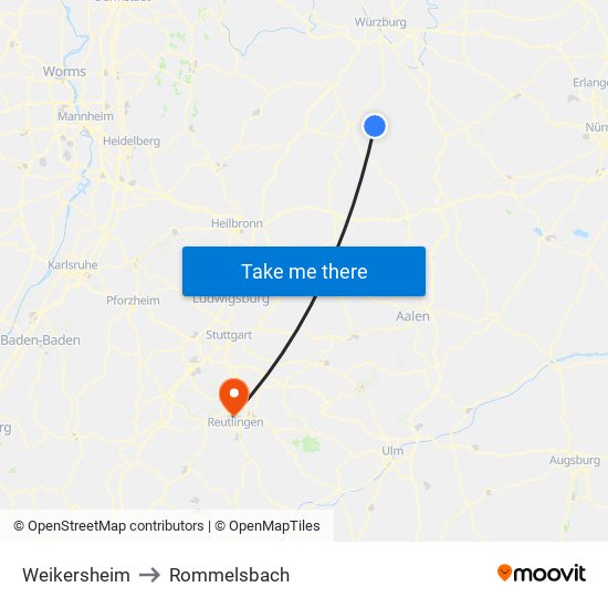 Weikersheim to Rommelsbach map